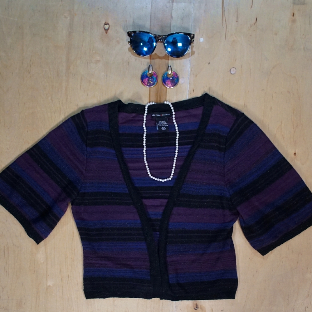 New York & Company Soft Purple Glittery Cardigan X